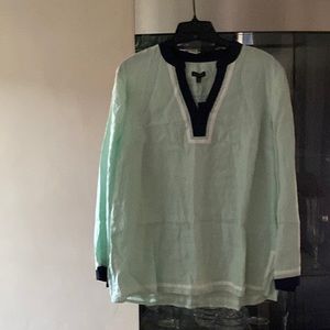 Green white and blue linen women’s blouse